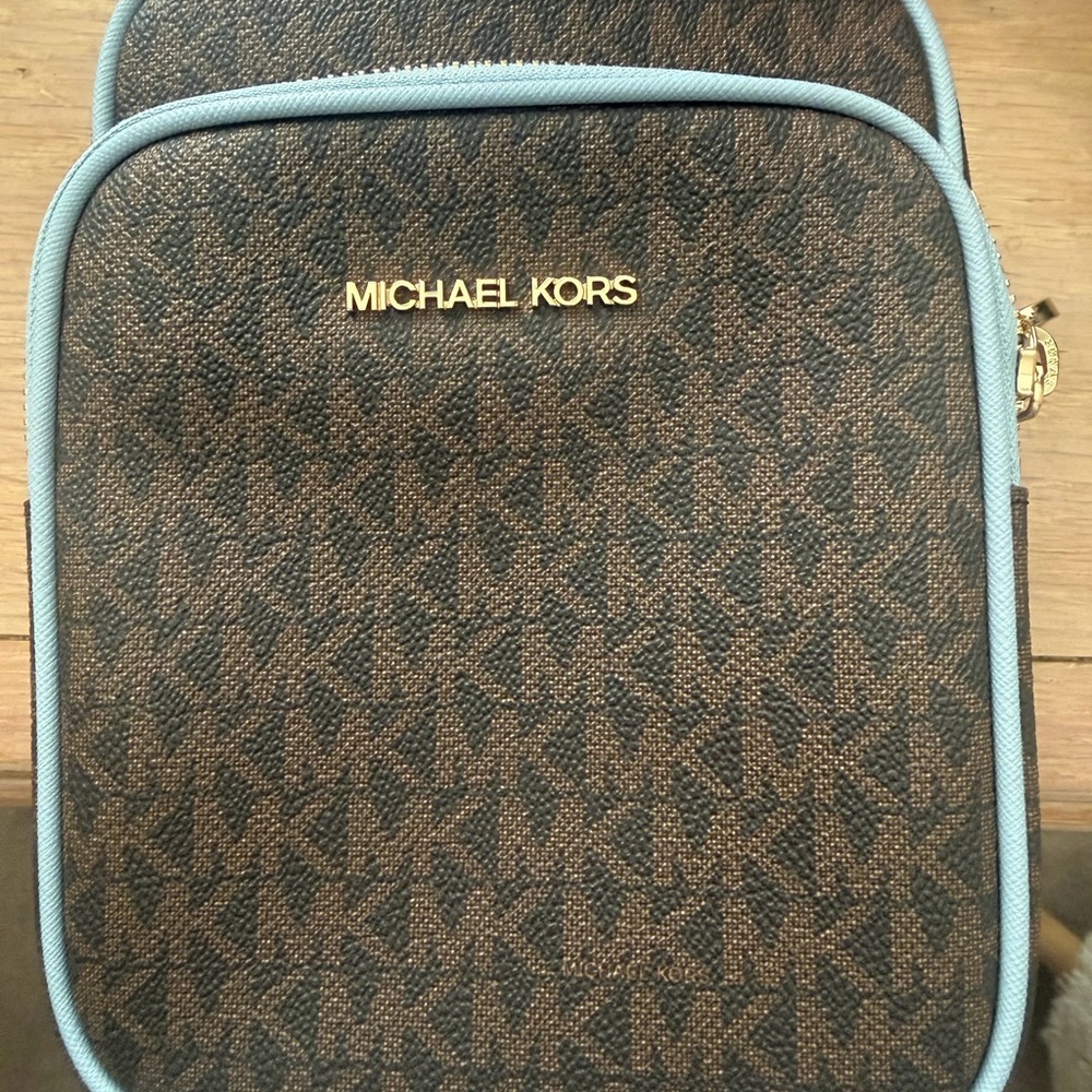 Michael Kors Signature Brown and Blue Messenger Bag